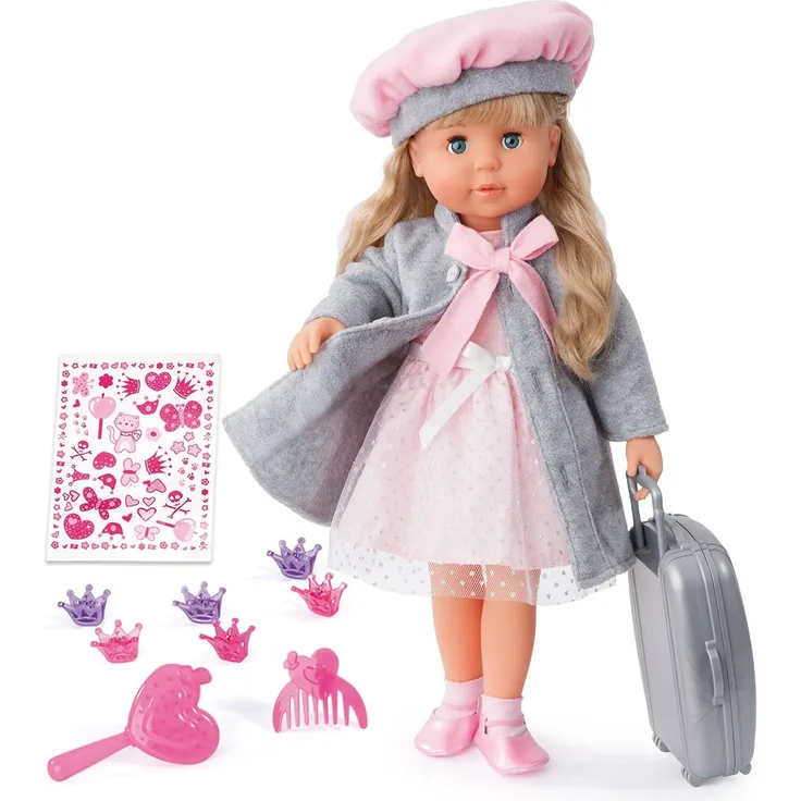 Bayer Design 94635AX Funktionspuppe Charlene mit Haaren und Schlafaugen-spricht und singt 90 Sätze, 2 Gedichte und 8 Lieder, 46cm, rosa, grau