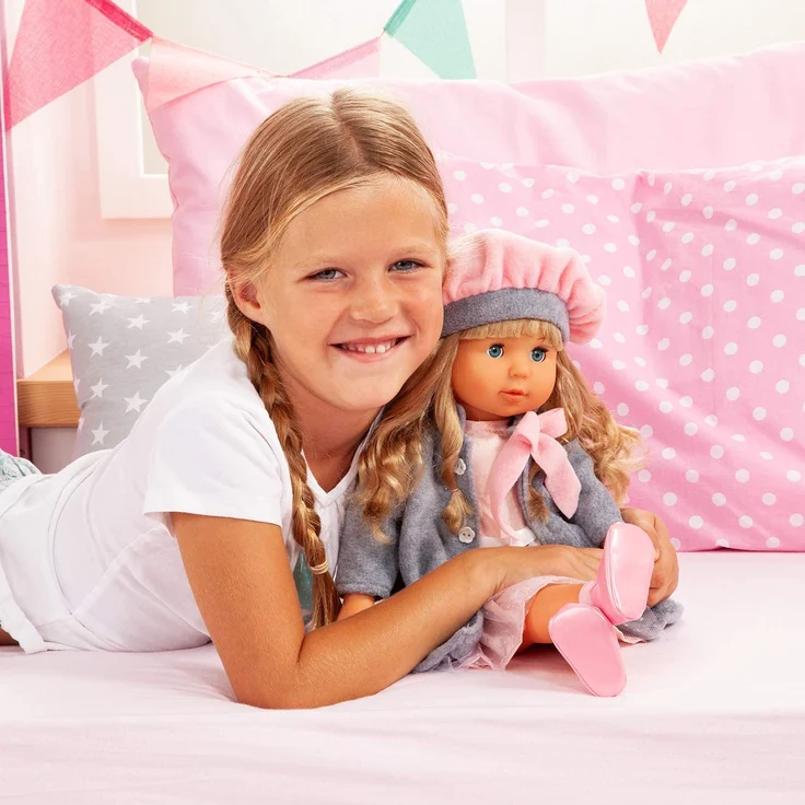 Bayer Design 94635AX Funktionspuppe Charlene mit Haaren und Schlafaugen-spricht und singt 90 Sätze, 2 Gedichte und 8 Lieder, 46cm, rosa, grau – Bild 6