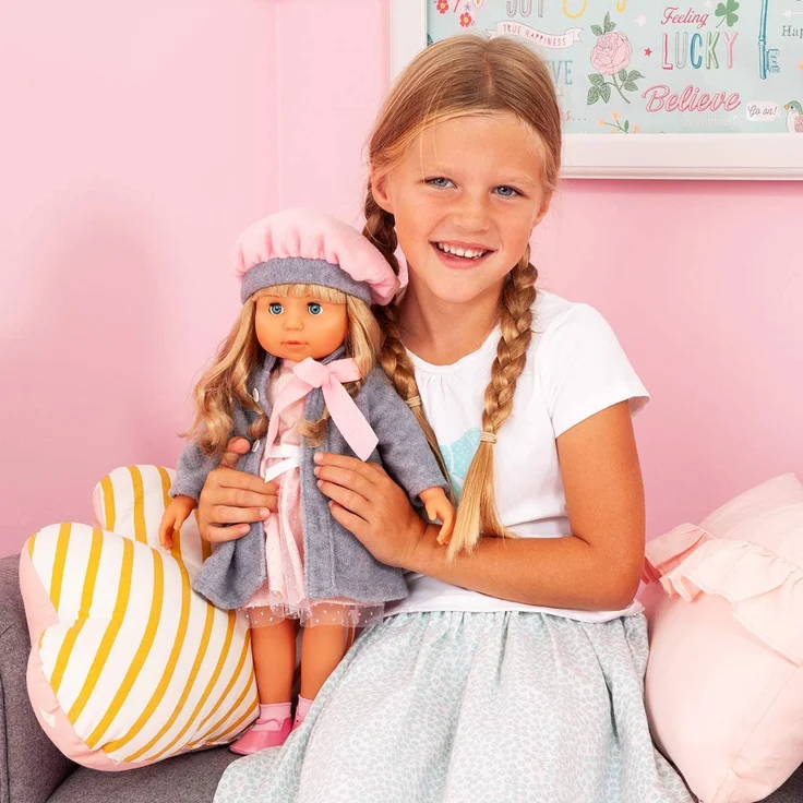 Bayer Design 94635AX Funktionspuppe Charlene mit Haaren und Schlafaugen-spricht und singt 90 Sätze, 2 Gedichte und 8 Lieder, 46cm, rosa, grau – Bild 7