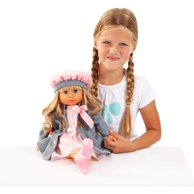 Bayer Design 94635AX Funktionspuppe Charlene mit Haaren und Schlafaugen-spricht und singt 90 Sätze, 2 Gedichte und 8 Lieder, 46cm, rosa, grau – Bild 5