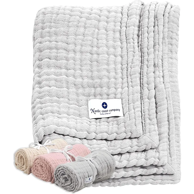nordic coast company 4 in 1 Musselindecke groß, 90 x 120 cm Grau