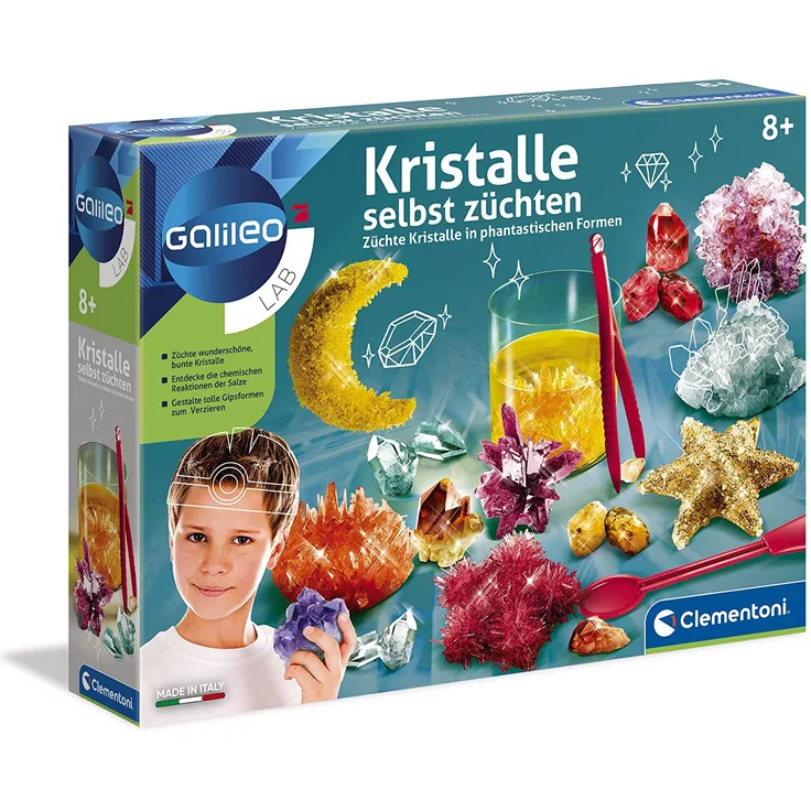 Clementoni 59116 Galileo Science – Kristalle selbst züchten, Experimentierkasten für kleine Wissenschaftler, Spielzeug für Kinder ab 8 Jahren, farbenfrohe Experimente fürs Kinderzimmer