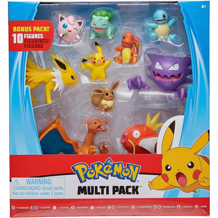 Pokémon Ultimative Deluxe Multi 10-Pack Figuren, Glurak, Karpador,Alpollo, Evoli,Glumanda, Schiggy,Pikachu,Bisasam,Pummeluff,Blitza,Offizielle Pokemon – Bild 4