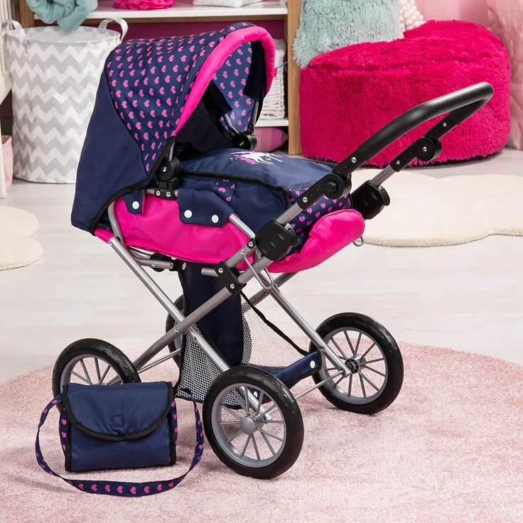 Bayer Design 13654AA City Star in modernen Einhorn Design, Kombi Puppenwagen, mit herausnehmbarer Tragetasche und Umhängetasche, höhenverstellbar, für Puppen bis 46cm, blau rosa – Bild 2