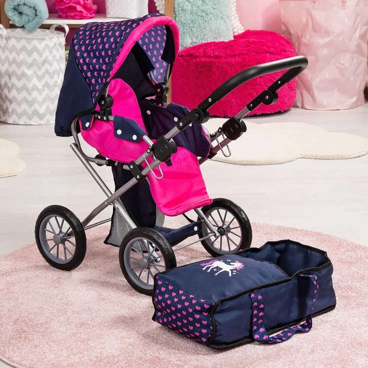Bayer Design 13654AA City Star in modernen Einhorn Design, Kombi Puppenwagen, mit herausnehmbarer Tragetasche und Umhängetasche, höhenverstellbar, für Puppen bis 46cm, blau rosa – Bild 4