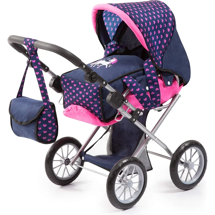 Bayer Design 13654AA City Star in modernen Einhorn Design, Kombi Puppenwagen, mit herausnehmbarer Tragetasche und Umhängetasche, höhenverstellbar, für Puppen bis 46cm, blau rosa – Bild 1