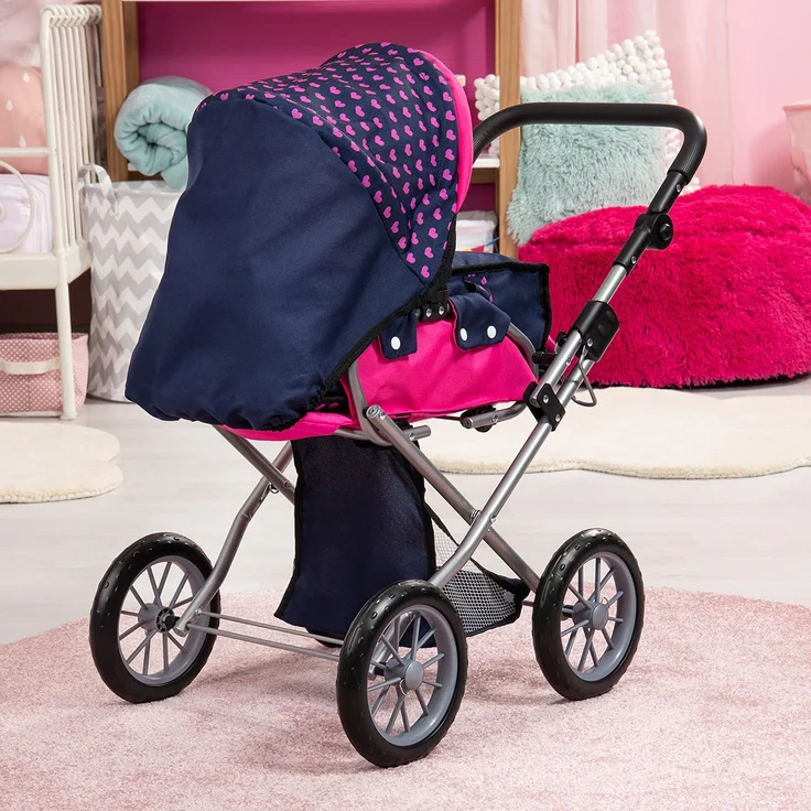 Bayer Design 13654AA City Star in modernen Einhorn Design, Kombi Puppenwagen, mit herausnehmbarer Tragetasche und Umhängetasche, höhenverstellbar, für Puppen bis 46cm, blau rosa – Bild 3