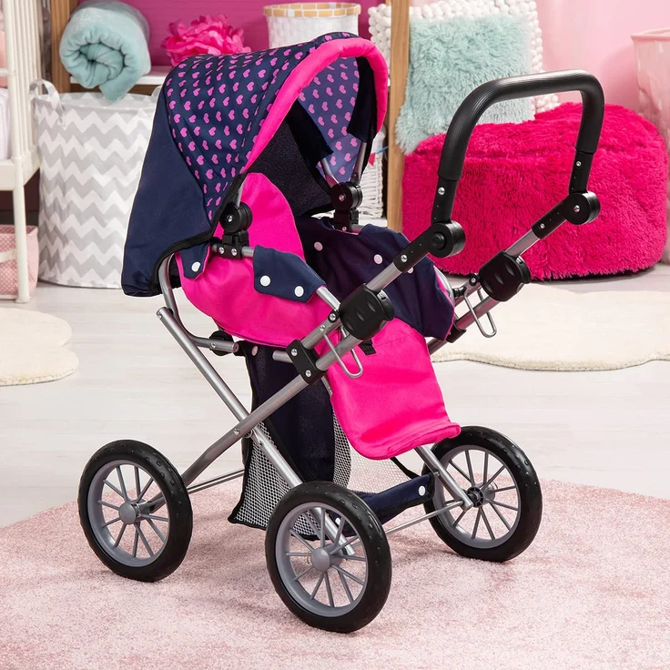 Bayer Design 13654AA City Star in modernen Einhorn Design, Kombi Puppenwagen, mit herausnehmbarer Tragetasche und Umhängetasche, höhenverstellbar, für Puppen bis 46cm, blau rosa – Bild 5