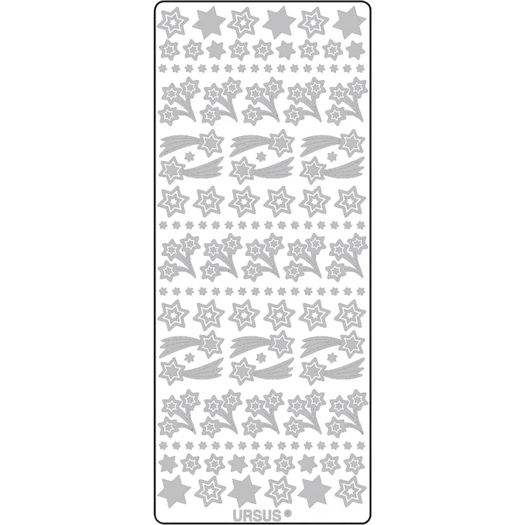 Ursus 59310066 Kreativ Sticker, Sternschnuppen, silber, 5 Blatt, selbstklebend, Ideal zur Kartengestaltung und zum Dekorieren von Geschenken, Stickerbogen ca. 10 x 23 cm