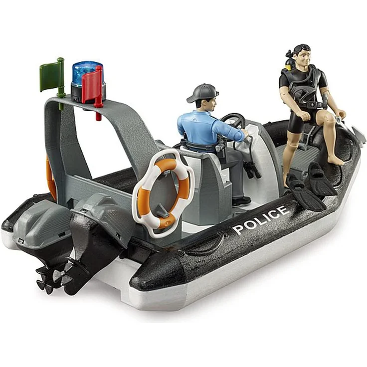 Bruder 62733 bworld Polizei Schlauchboot, Rundumleuchte, 2 Figuren und Zubehör – Bild 2