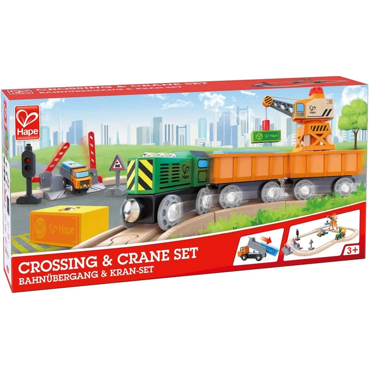 Hape E3732 Crossing & Crane Train Crossing and Crane Bahnübergang & Kran-Set Eisenbahnwelt - Preisvergleich – Bild 2