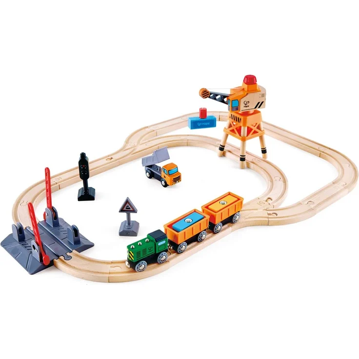 Hape E3732 Crossing & Crane Train Crossing and Crane Bahnübergang & Kran-Set Eisenbahnwelt - Preisvergleich – Bild 1