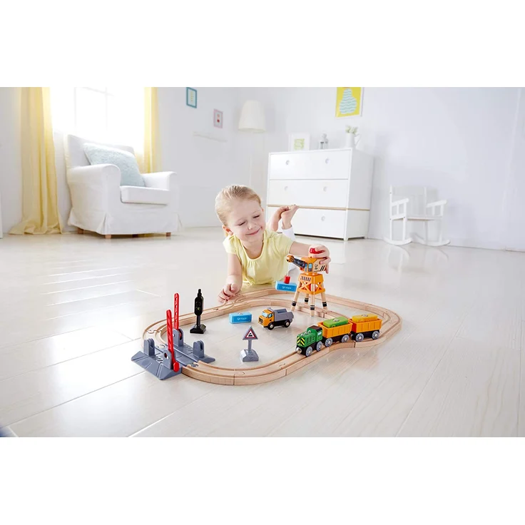 Hape E3732 Crossing & Crane Train Crossing and Crane Bahnübergang & Kran-Set Eisenbahnwelt - Preisvergleich – Bild 5