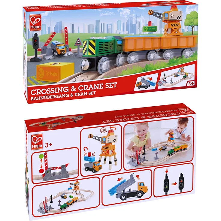 Hape E3732 Crossing & Crane Train Crossing and Crane Bahnübergang & Kran-Set Eisenbahnwelt - Preisvergleich – Bild 6