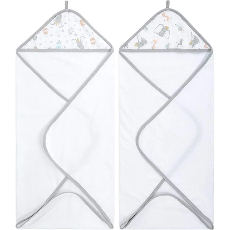 aden + anais essentials Kapuzenhandtuch für Jungen & Mädchen, weiches Baby Badetuch aus 100% Baumwolle, Wickelbadetuch-Set für Kinder, Kleinkinder & Säuglinge, 2er-Pack, Dumbo New Heights