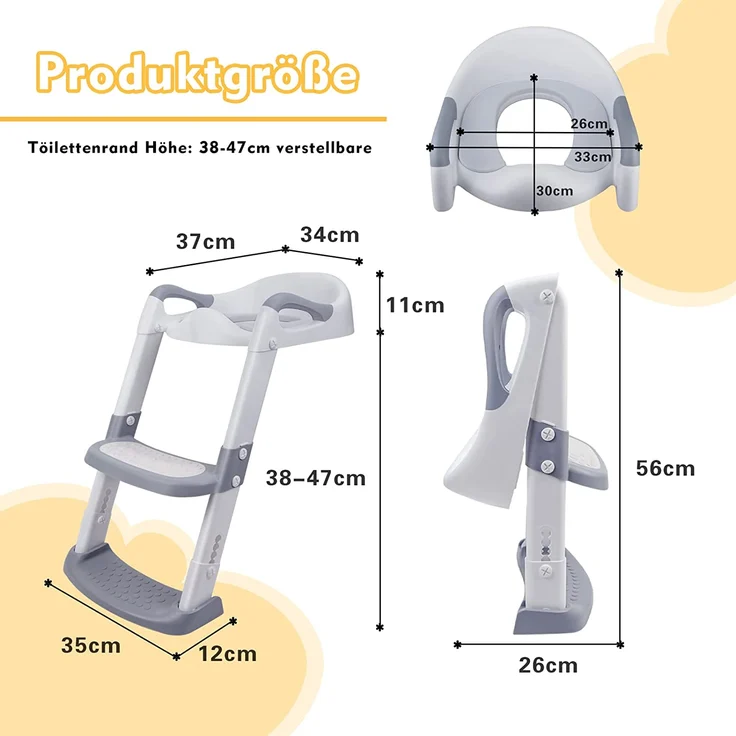 Toilettensitz Kinder, Toilettentrainer mit Leiter &PU Gepolstert, Faltbar Töpfchen für Kinder ab 1-7 Jahren Kids Wc-Sitz für 38-47cm – Bild 4