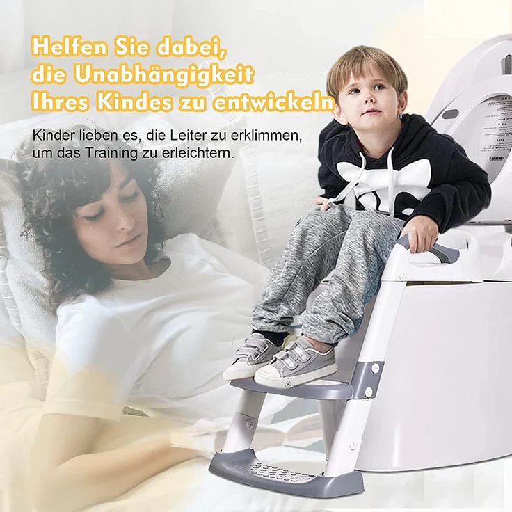 Toilettensitz Kinder, Toilettentrainer mit Leiter &PU Gepolstert, Faltbar Töpfchen für Kinder ab 1-7 Jahren Kids Wc-Sitz für 38-47cm – Bild 7