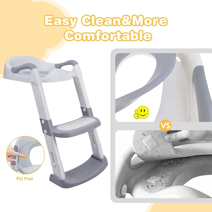 Toilettensitz Kinder, Toilettentrainer mit Leiter &PU Gepolstert, Faltbar Töpfchen für Kinder ab 1-7 Jahren Kids Wc-Sitz für 38-47cm – Bild 8