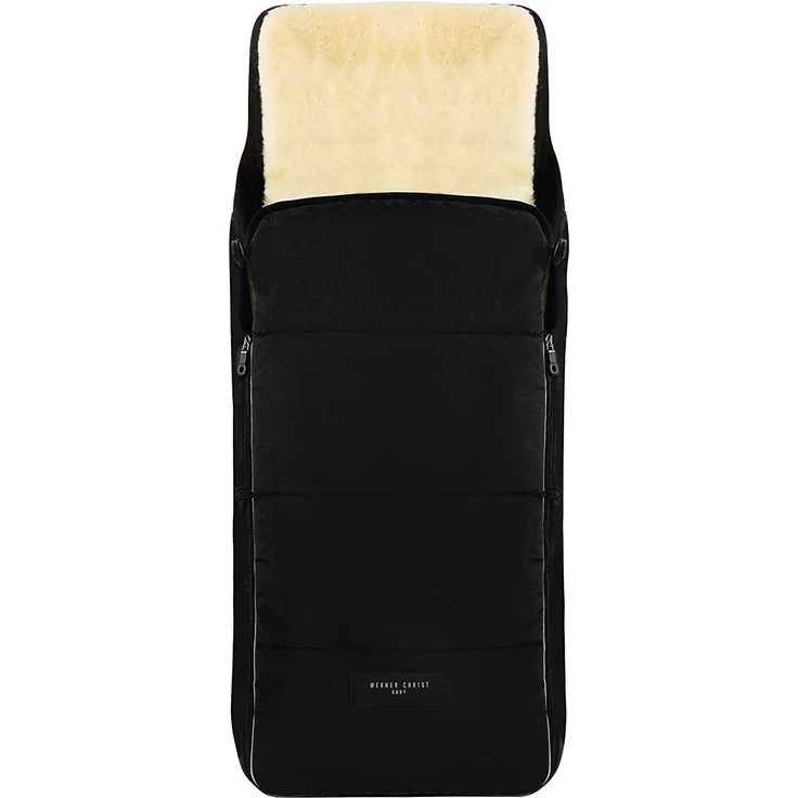 Lammfell Kinderwagen-Fußsack CORTINA von WERNER CHRIST BABY – Thermo Winterfußsack mit herausnehmbarem, echtem Fell, als Einlage für Buggy verwendbar (2-in-1) in schwarz – Bild 1