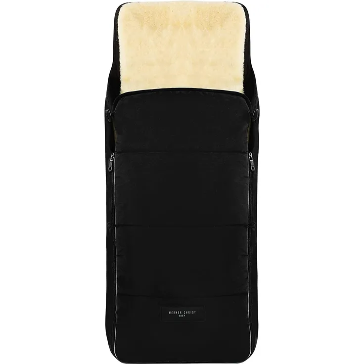 Lammfell Kinderwagen-Fußsack CORTINA von WERNER CHRIST BABY – Thermo Winterfußsack mit herausnehmbarem, echtem Fell, als Einlage für Buggy verwendbar (2-in-1) in schwarz
