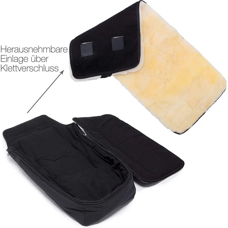 Lammfell Kinderwagen-Fußsack CORTINA von WERNER CHRIST BABY – Thermo Winterfußsack mit herausnehmbarem, echtem Fell, als Einlage für Buggy verwendbar (2-in-1) in schwarz – Bild 3
