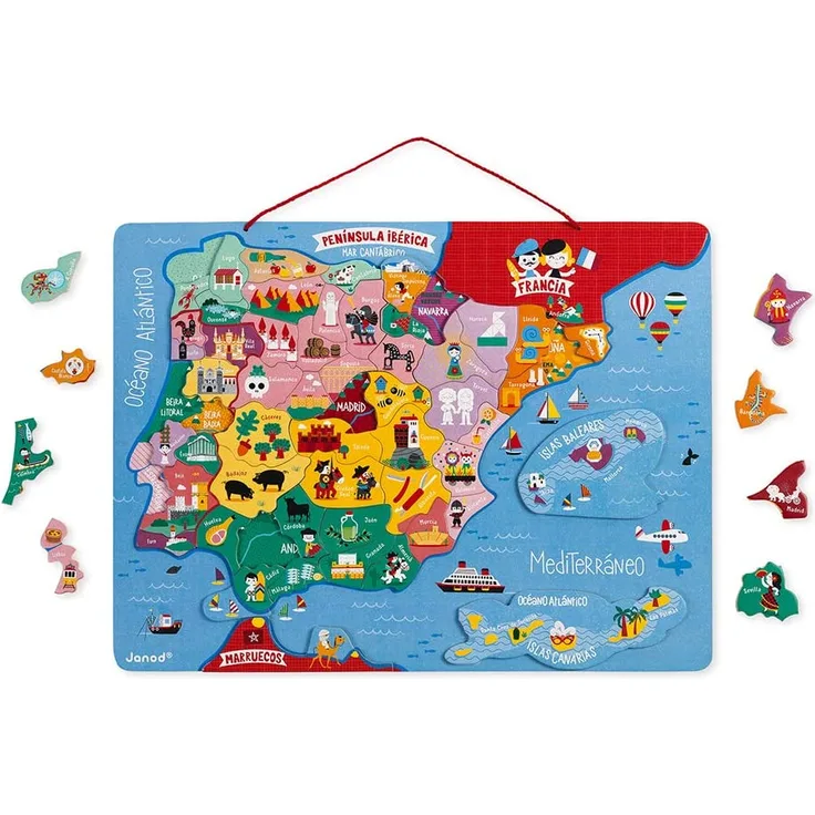 Janod J05478 Magnetische Spanien Karte 50 Stück (Holz), Mehrfarbig