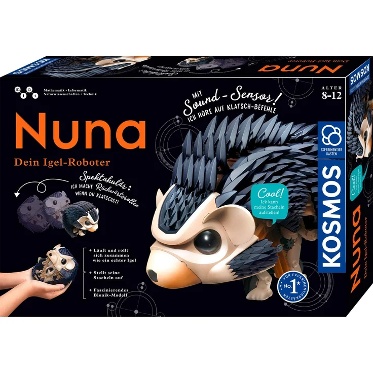 Kosmos 620066 Nuna - Dein Igel-Roboter, Rückwärtsrollen durch klatschen, Er Läuft, rollt sich zusammen, stellt seine Stacheln auf, wie ein echter Igel, Faszinierender Bionik-Modell Experimentierkasten – Bild 1