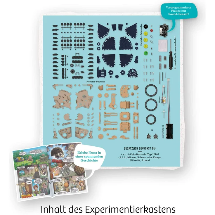 Kosmos 620066 Nuna - Dein Igel-Roboter, Rückwärtsrollen durch klatschen, Er Läuft, rollt sich zusammen, stellt seine Stacheln auf, wie ein echter Igel, Faszinierender Bionik-Modell Experimentierkasten – Bild 8