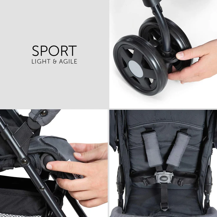 Hauck Buggy Sport, Ultra Leicht - nur 5,9 kg, Klein Zusammenklappbar, Reisebuggy mit Liegefunktion, Sonnenverdeck, Großer Korb, Melange Grau – Bild 4