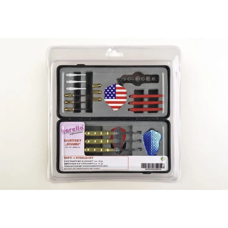 Kombi-Set Steeldart + Softdart, Drei Softdarts umrüstbar auf Steeldarts
