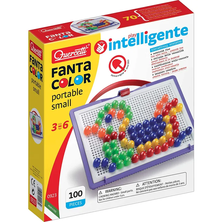 Quercetti 0923 - Mosaik-Steckspiel Fanta Color Portable Small, 100 Stecker 15mm