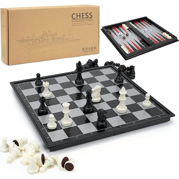Gibot 3-in-1 Schachspiel Magnetisch , Hochwertiges Schach,32 cm x32 cm Einklappbar Schachbrett Pädagogische Speil mit Magnetischem für Kinder, Reisen, Schwarz und weiß