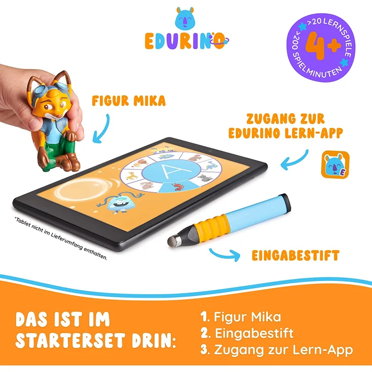 Edurino Starterset Mika Erstes Lesen & Schreiben ab 4 Jahren inkl. Eingabestift I Innovatives und digitales Lernspiel I Spielerisches Lernen von Schreibmotorik, Silben & Buchstaben – Bild 2