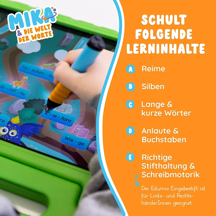 Edurino Starterset Mika Erstes Lesen & Schreiben ab 4 Jahren inkl. Eingabestift I Innovatives und digitales Lernspiel I Spielerisches Lernen von Schreibmotorik, Silben & Buchstaben – Bild 4