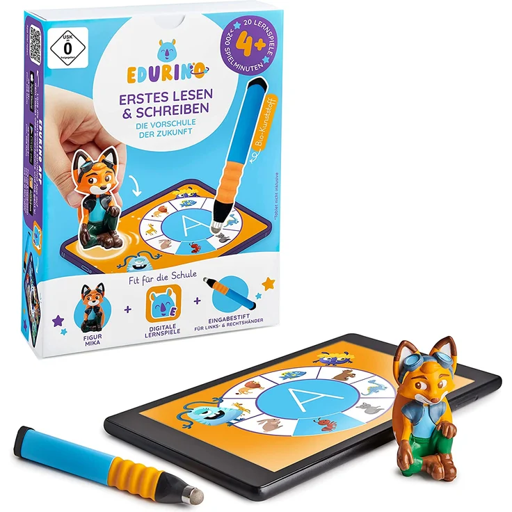 Edurino Starterset Mika Erstes Lesen & Schreiben ab 4 Jahren inkl. Eingabestift I Innovatives und digitales Lernspiel I Spielerisches Lernen von Schreibmotorik, Silben & Buchstaben – Bild 1
