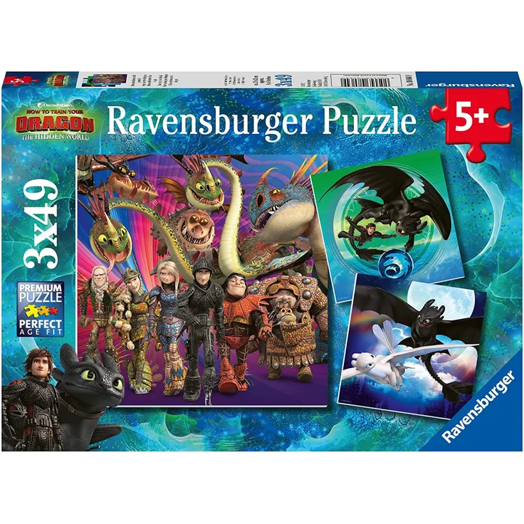 Ravensburger Kinderpuzzle 08064 - Drachenzähmen leicht gemacht - 3 x 49 Teile – Bild 1