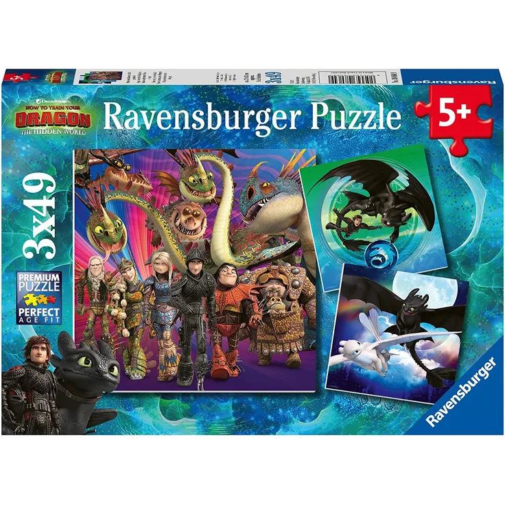 Ravensburger Kinderpuzzle 08064 - Drachenzähmen leicht gemacht - 3 x 49 Teile