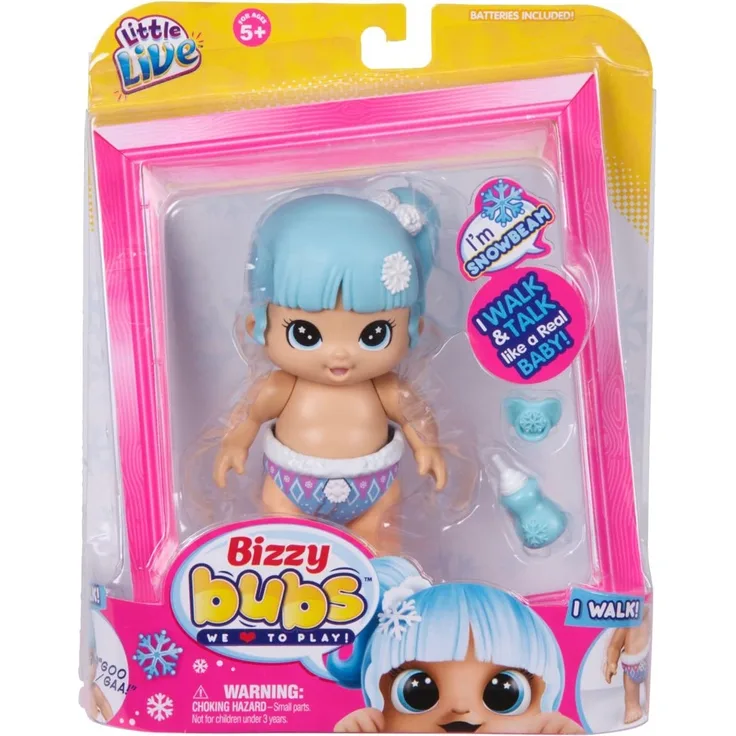 Little Live Bizzy Bubs 34726 - Baby Wirbelwind Flöckchen Snowbeam, Babypuppe Schneeflöckchen für Kinder ab 5 Jahre, Puppe läuft und spricht, Funktionspuppe mit Zubehör, Püppchen ca. 13 cm