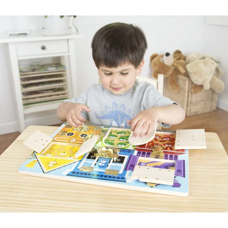 Melissa & Doug 13785 HolzspielbrettmitSchlössernundRiegeln, Mehrfarbig – Bild 4