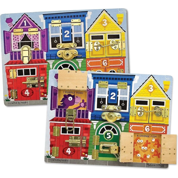 Melissa & Doug 13785 HolzspielbrettmitSchlössernundRiegeln, Mehrfarbig – Bild 2
