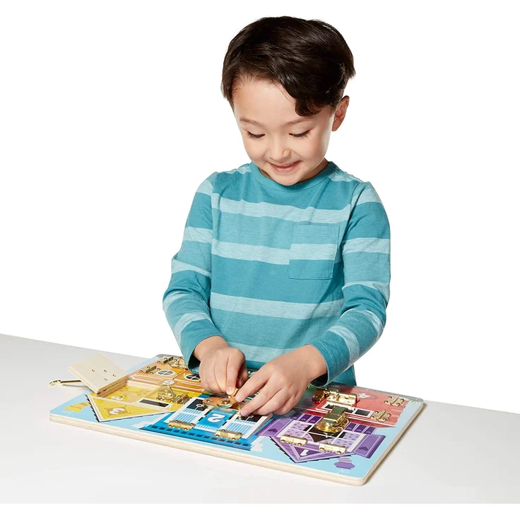 Melissa & Doug 13785 HolzspielbrettmitSchlössernundRiegeln, Mehrfarbig – Bild 3