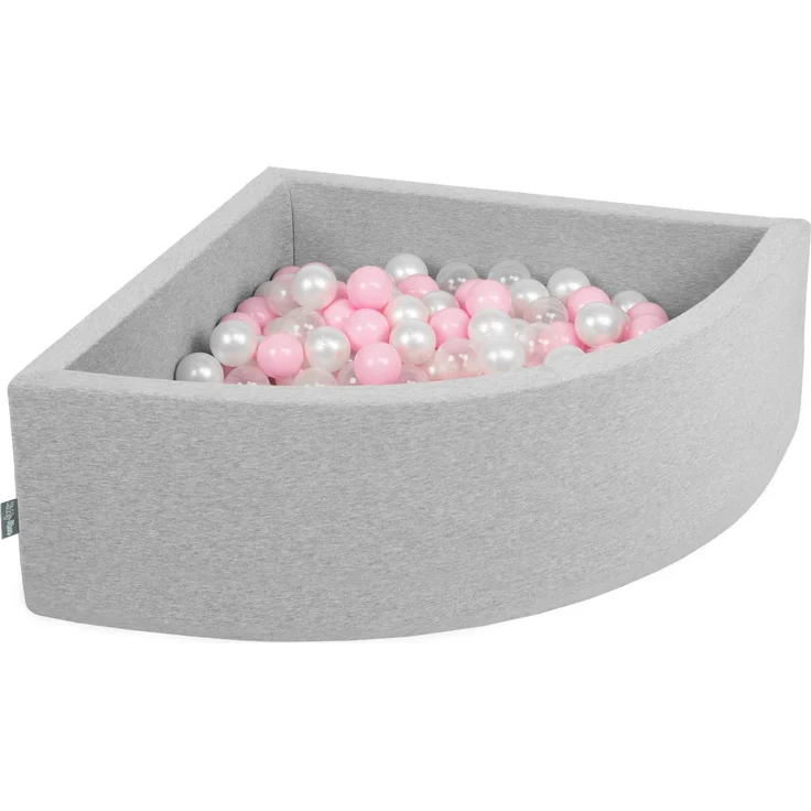 KiddyMoon Bällebad 90X30cm/300 Bälle Bällepool Mit Bällen ∅ 7Cm Für Babys Kinder Viertel Eckig, Hellgrau:Rosa/Perle/Transparent – Bild 1