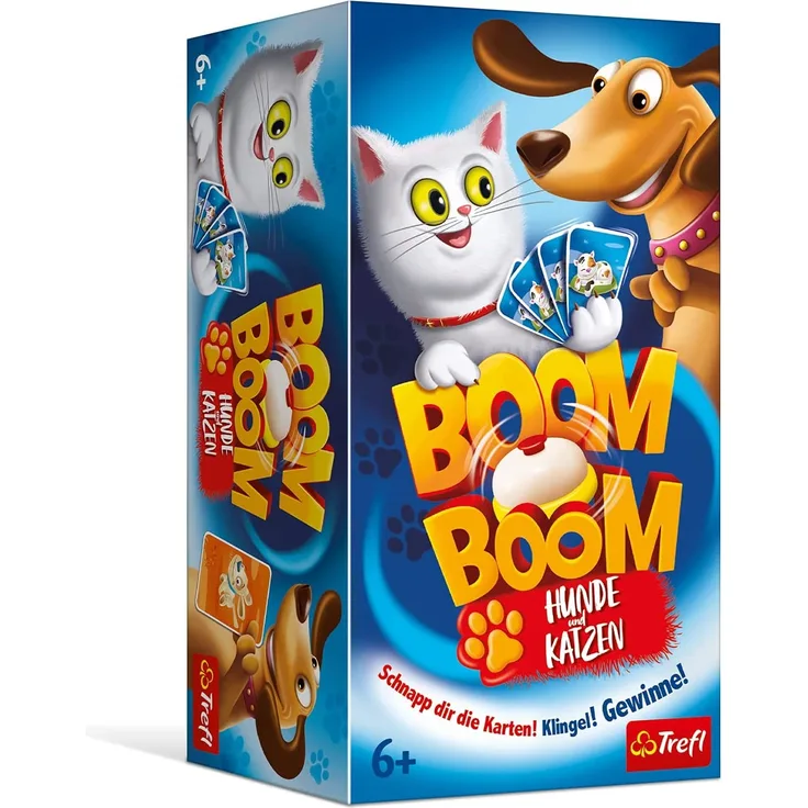 Trefl, Boom Boom Hunde und Katzen, Spiel mit Glocke, Familienspiel, Gesellschaftsspiel für Erwachsene und Kinder ab 6 Jahren 2192 Farbig