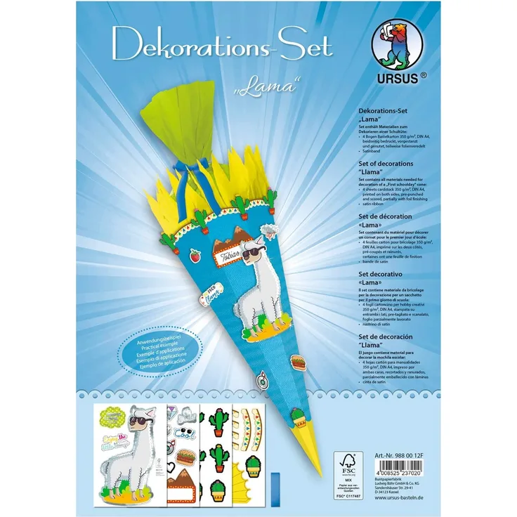 SchultÃ¼te - Dekorations Set - Bastelset Easy Line "Lama" - ZubehÃ¶r fÃ¼r eine SchultÃ¼te zum selber machen - Einschulung DIY