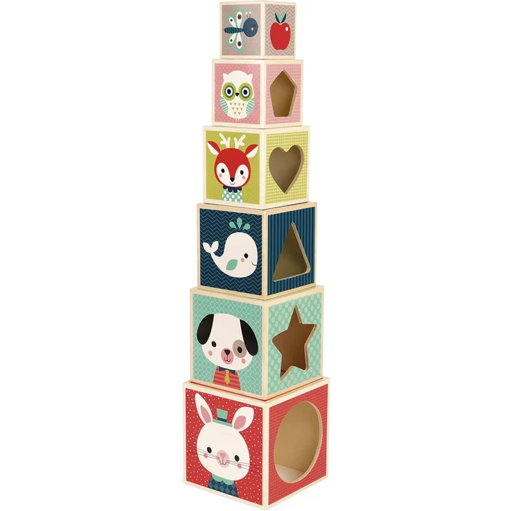 Janod J08016 Stapelpyramide Baby Forest 6 Würfel – Bild 1