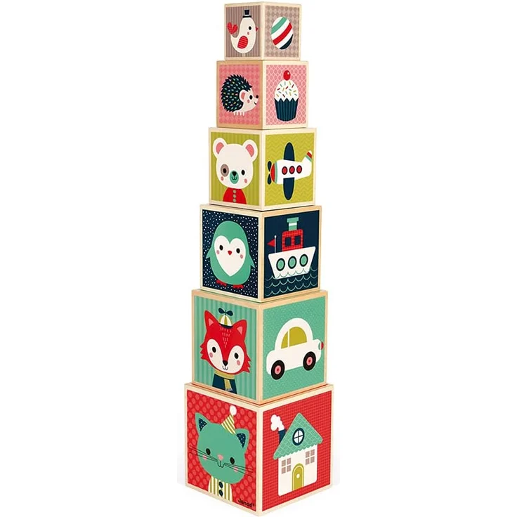Janod J08016 Stapelpyramide Baby Forest 6 Würfel – Bild 2