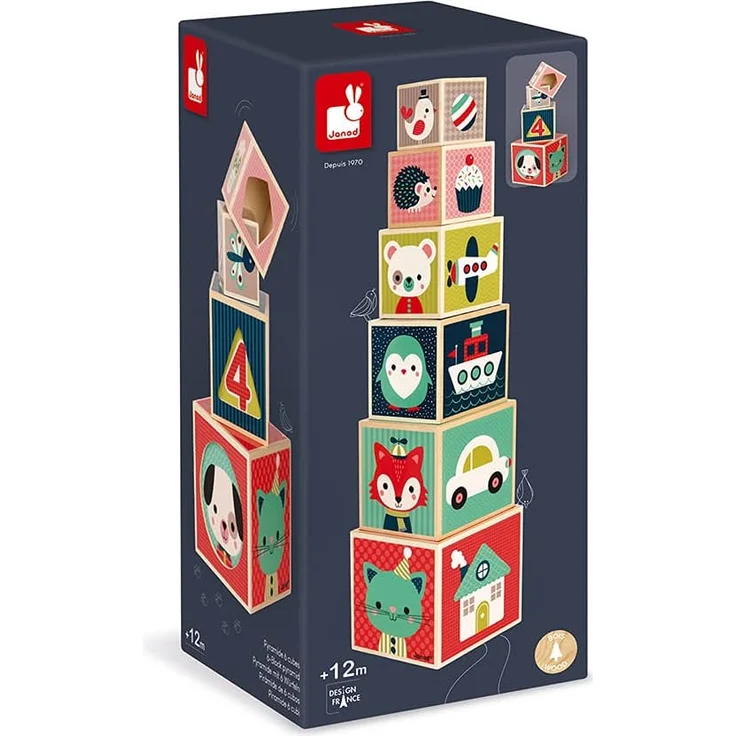 Janod J08016 Stapelpyramide Baby Forest 6 Würfel – Bild 6