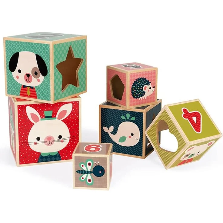 Janod J08016 Stapelpyramide Baby Forest 6 Würfel – Bild 5