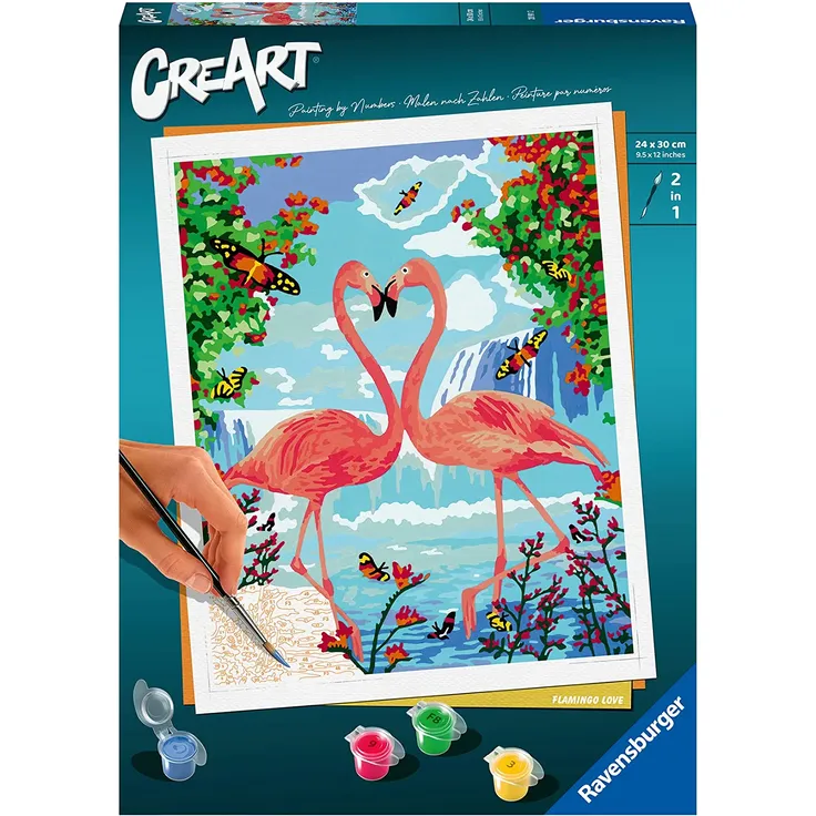Ravensburger – CreArt Flamingo verliebte Rosen – Großes Format – Malen nach Zahlen Erwachsene – Kreative Aktivitäten – Entspannung – Bild zur Dekoration – ab 12 Jahren – 28991