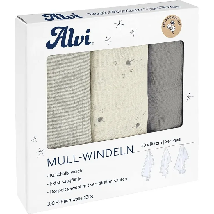 Alvi Mullwindeln 3er Pack Faces 80 x 80 cm